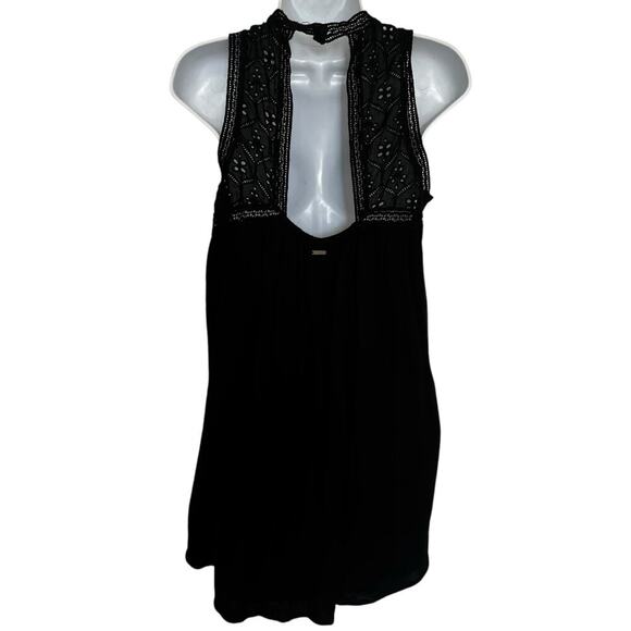 Volcom Women's Sunset Path Mini Dress Black Size Small Boho Crotchet Festival - Picture 2 of 10